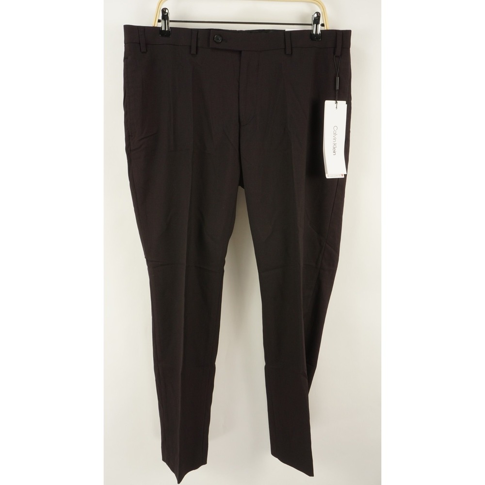 New Calvin Klein Jerome Slim Fit Performance Dress Pants Mens 38 x 29 Black Wine